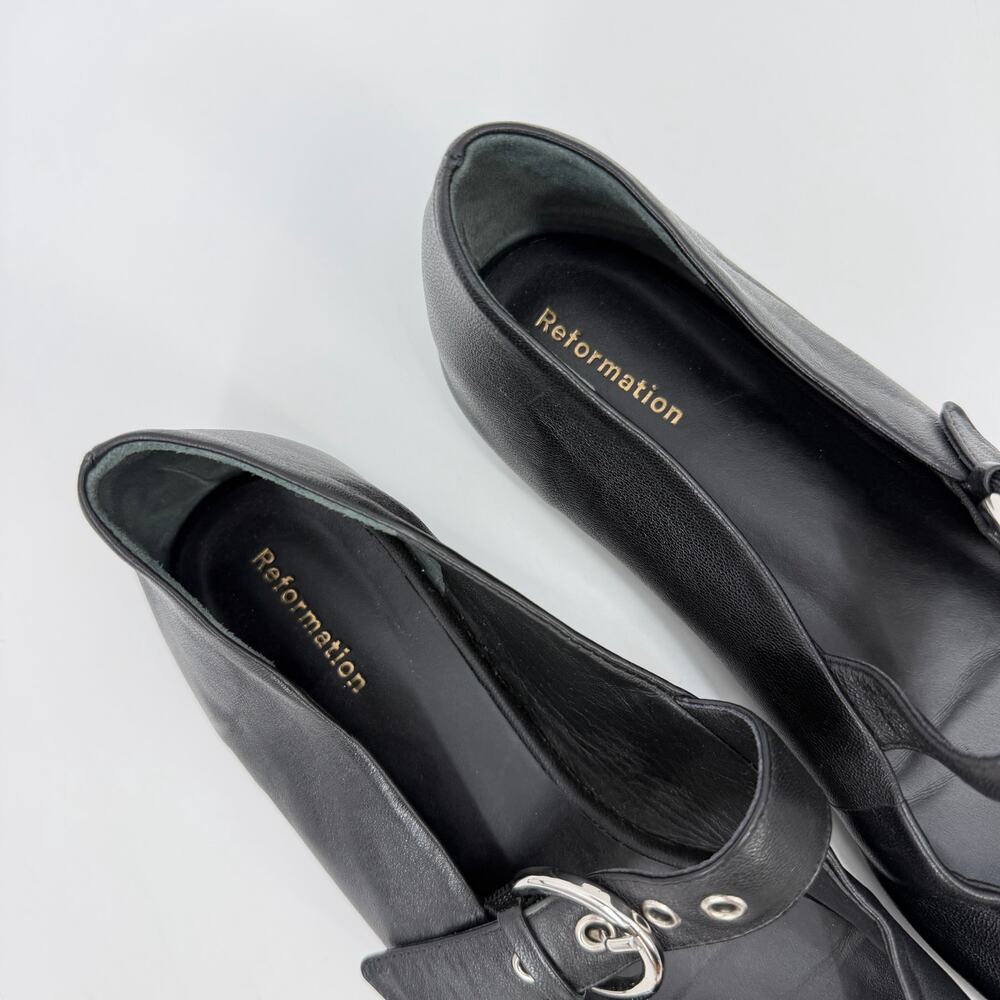 Reformation | Bethany Flats in Black Leather Mary Janes 8 - Picture 3 of 12